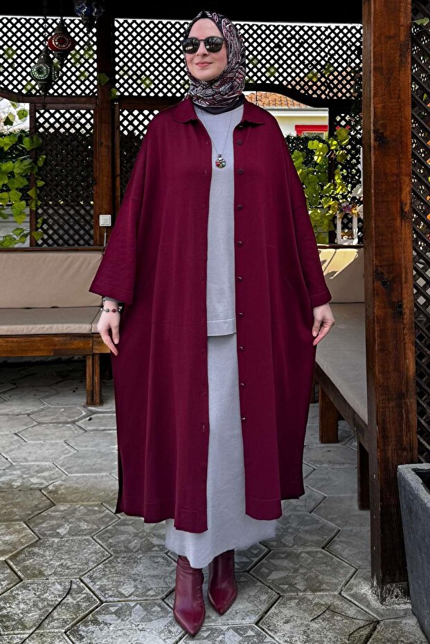 Panço Triko Hırka Bordo - 1