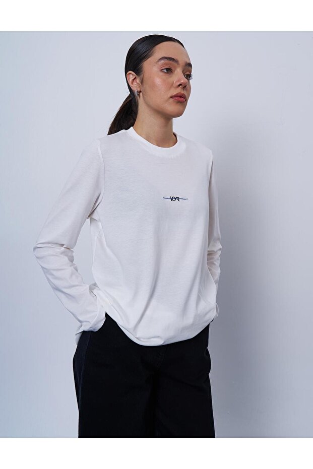 Logolu Örme Sweatshirt Optik Beyaz - 2