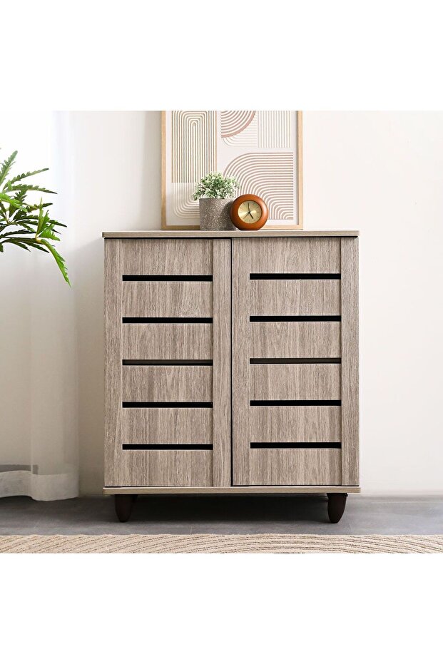 Ricky 14-pair Shoe Cabinet - Natural Oak L76xw33xh86cm