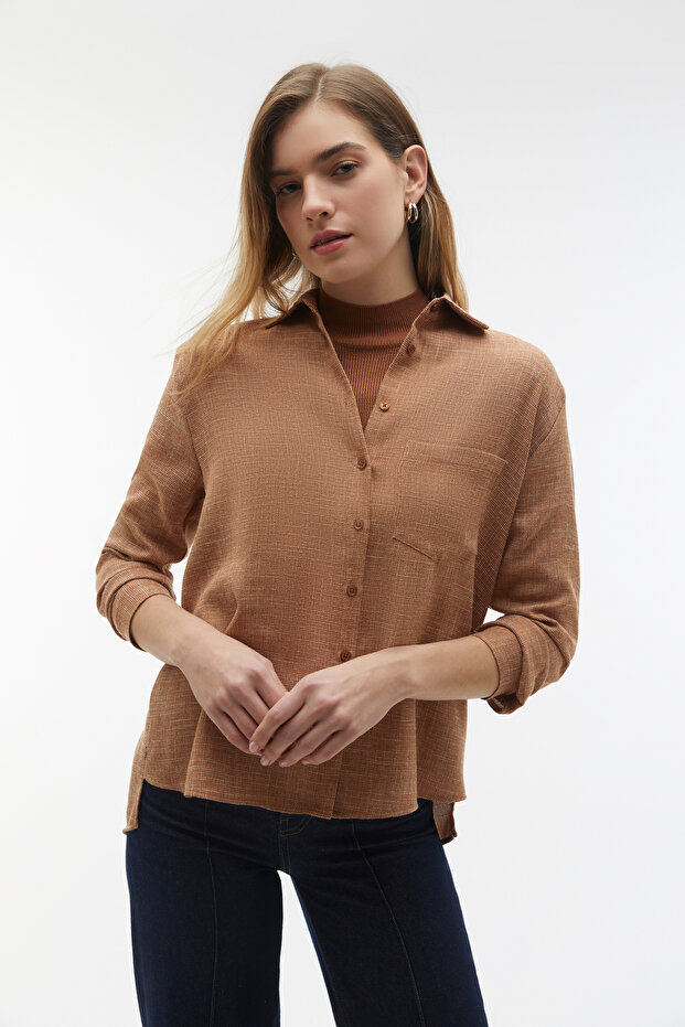 ARMÜRLÜ OVERSIZE UZUN KOLLU GÖMLEK - 6