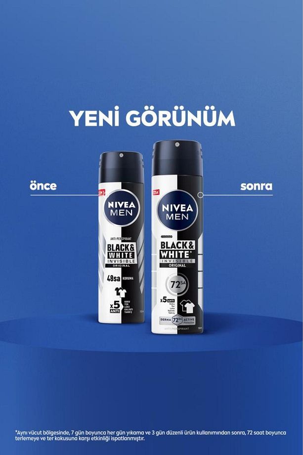 Men Erkeak Sprey Deodorant Black & White Invisible Original 150ml, 72 Saat Anti-perspirant, X5 Adet - 2