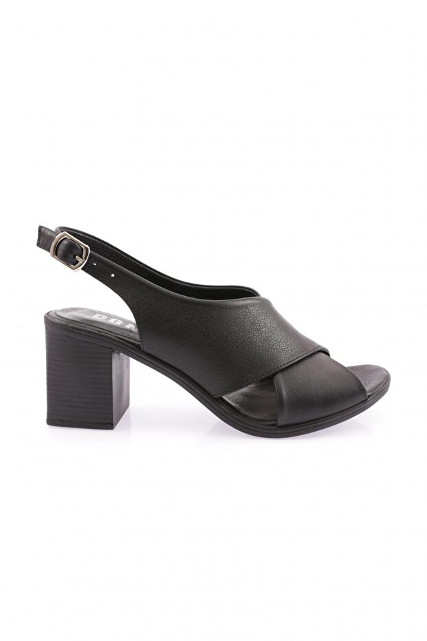 5450 Women's Cross-Strapped Heeled Sandals Genuine Leather Black
