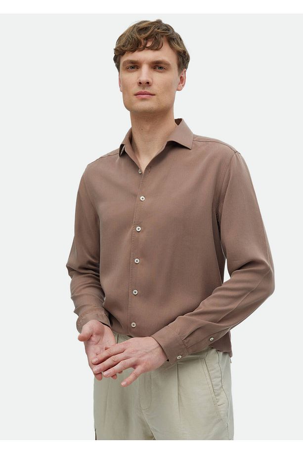 Gül Kurusu Düz Regular Fit Dokuma Casual Gömlek - 1