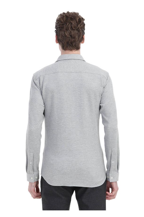 Açık Gri Mikro Regular Fit Casual Pamuk Karışımlı Gömlek - 5