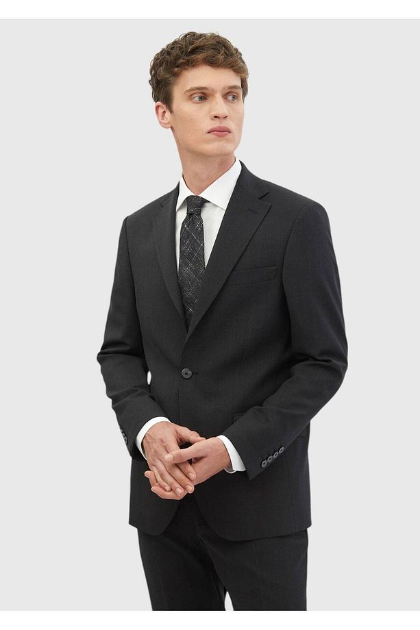 Antrasit Mikro Modern Fit Yün Karışımlı Takım Elbise - 1
