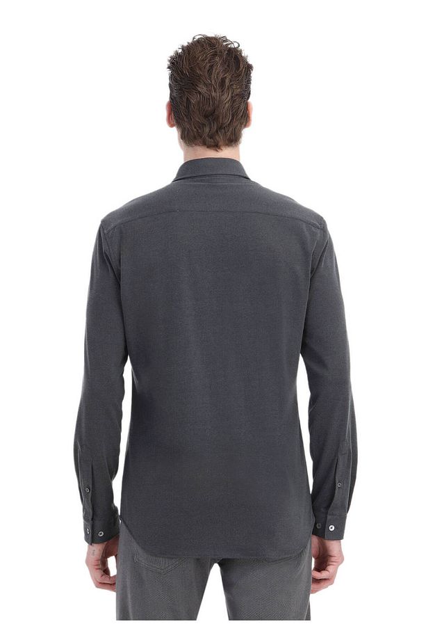 Antrasit Düz Regular Fit Dokuma Casual Gömlek - 5