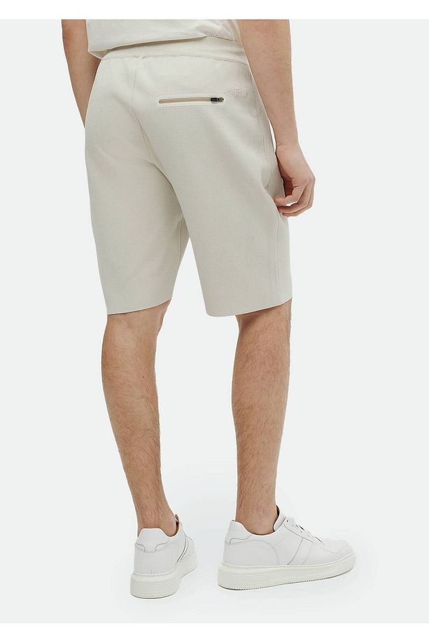 Bej Düz Örme Regular Fit Spor Bermuda - 4