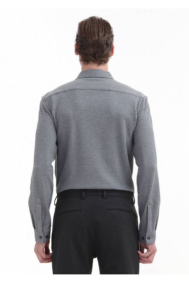 Gri Mikro Regular Fit Casual %100 Pamuk Gömlek - 6