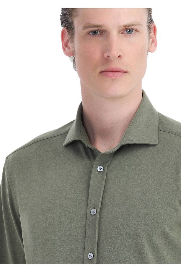 Haki Düz Regular Fit Dokuma Casual Gömlek - 4