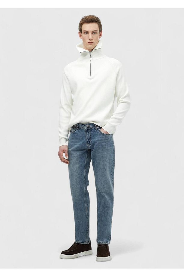 Mavi Düz Regular Fit Denim %100 Pamuk Pantolon - 1