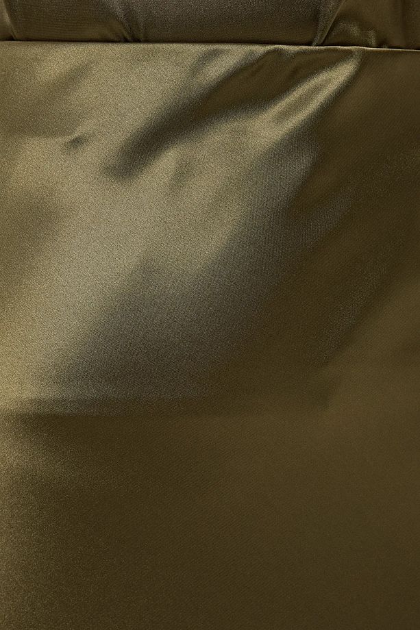 Yüksek Bel Saten Midi Etek - 4