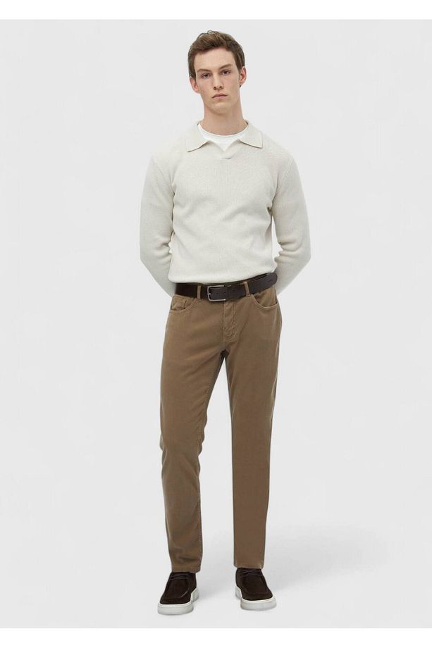 Deve Tüyü Düz Dokuma Slim Fit Casual Pamuk Karışımlı Pantolon - 1