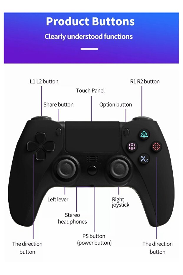 Universal Bluetooth Wireless Game Controller for PS4/PC/Steam with Gyroscope and Dual Vibration - 5