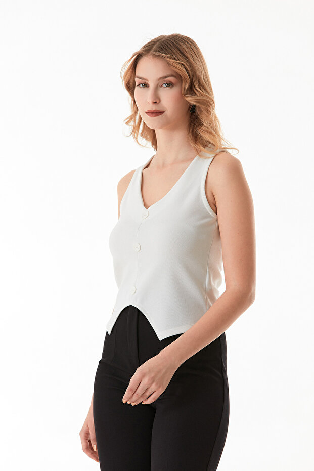 Basic Fitilli Düğmeli Yelek - 6