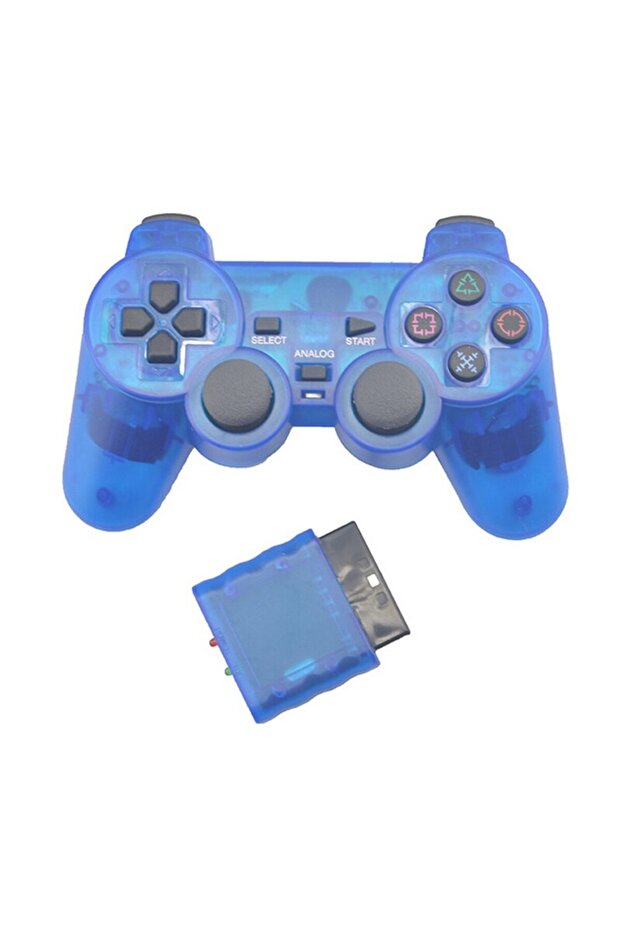 Transparent Blue Wireless Controller 2.4G Gamepad Dual Vibration Joystick for PS2 Console Joypad USB - 1