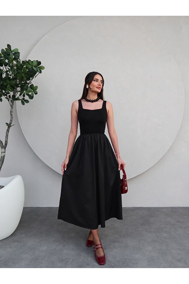 Zero Sleeve Midi Flared Skirt Dress