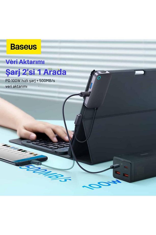 4in1 100W PD Type C Klipsli Çevirici Çoğaltıcı Hup, 1x 4K HDMİ, 1x Type C, 1x USB, 1x 3.5MM Ç - 3