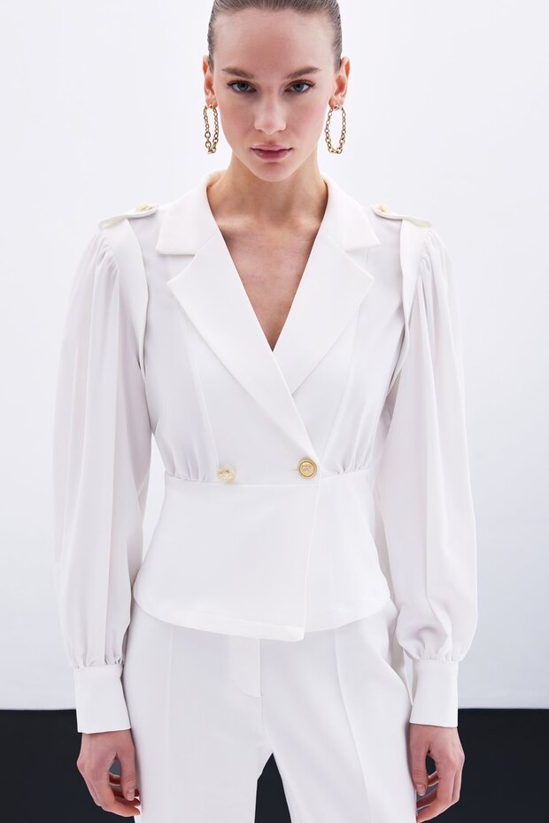 Double Breasted Short Jacket - Ecru - 2