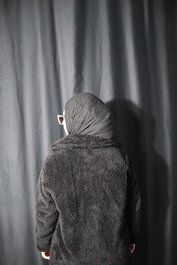 Siyah Oversize Peluş Ceket - 4