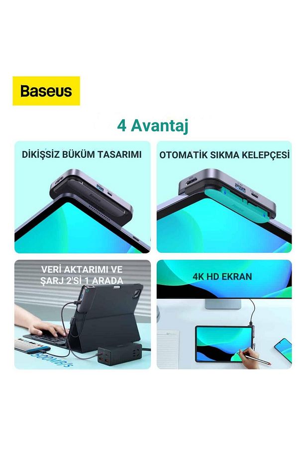 4in1 100W PD Type C Klipsli Çevirici Çoğaltıcı Hup, 1x 4K HDMİ, 1x Type C, 1x USB, 1x 3.5MM Ç - 2