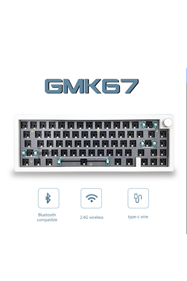 بدون مفتاح GMK67 أبيض GMK67 65% حشية بلوتوث 2.4 جيجا هرتز لاسلكي قابل للتبديل السريع ميكانيكي مخصص K