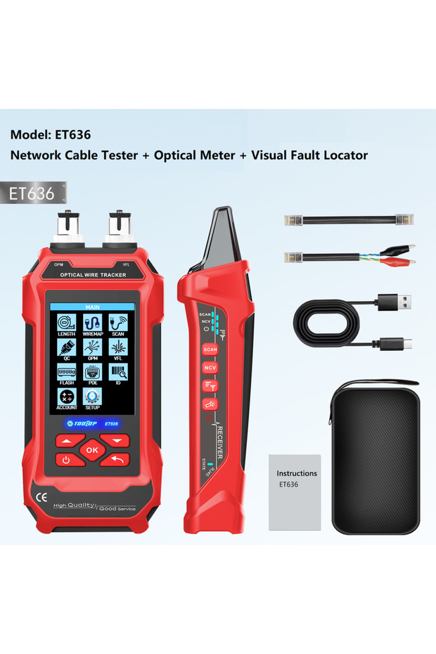 ET636 TOOLTOP Network Cable Tester 4 in 1 Multi-function Fiber Optical Power Meter Visual Fault Loca - 1