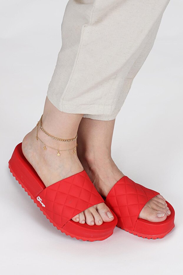 50001 Czerwone codzienne damskie kapcie na platformie na koturnie - 2