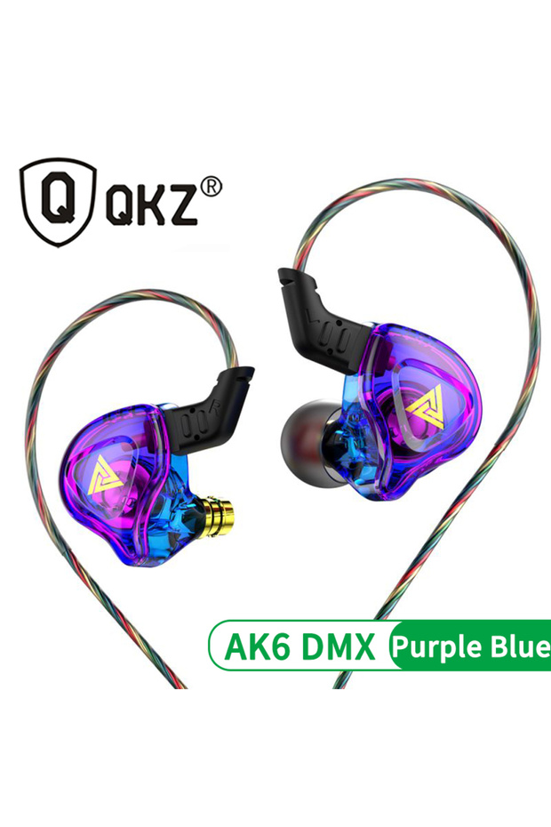 AK6 DMX-Purple Blue QKZ AKX HIFI Heavy Bass Transparent Earphones IEM Monitor Level 3.5mm In-Ear Mus