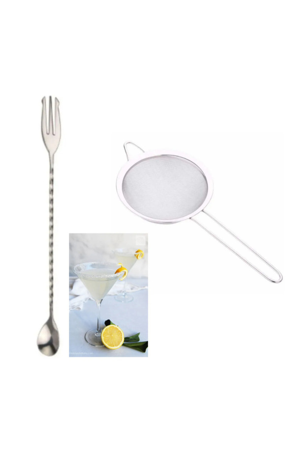 Koktely Set of 2 Bar Strainer Cocktail Strainer 5.5 cm and Forked Bar Spoon Spoon Stirrer Strainer