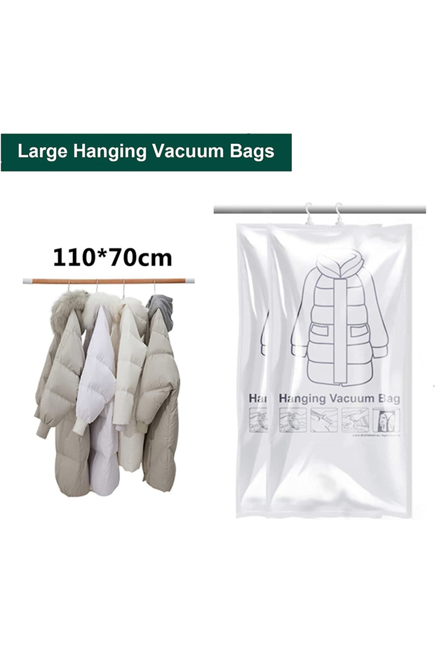 1 Pack 110x70 Hanging Vacuum Storage Bags No Need Pump Saver Vacuum Seal with Hanger Space Saving Cl