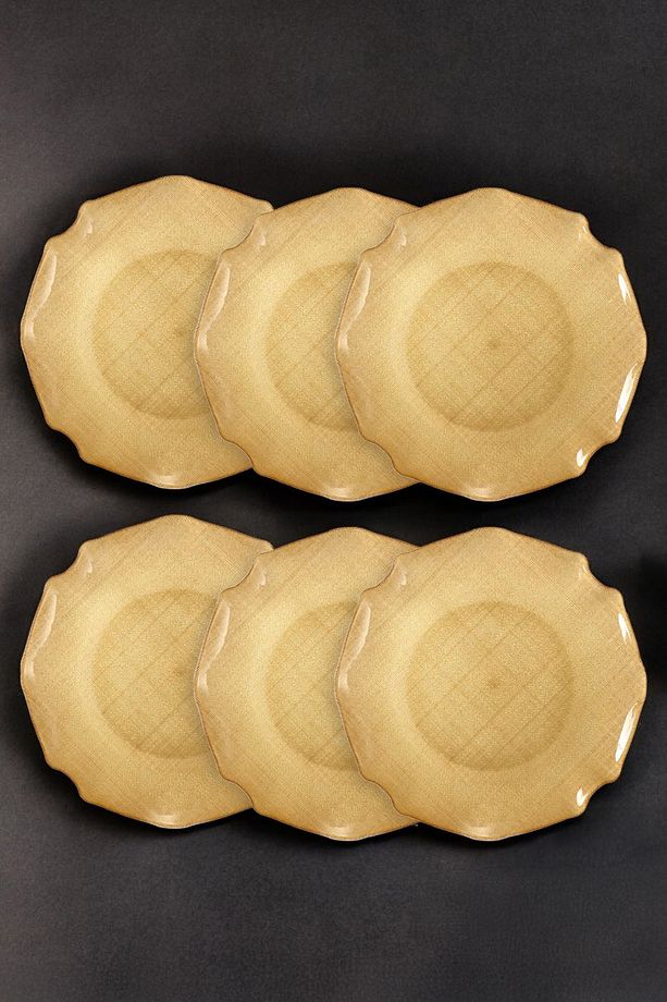 Fabric 6’lı Cam Dalgalı Kumaş Supla Tabak 32cm Metalik Altın  C320.045 - 4