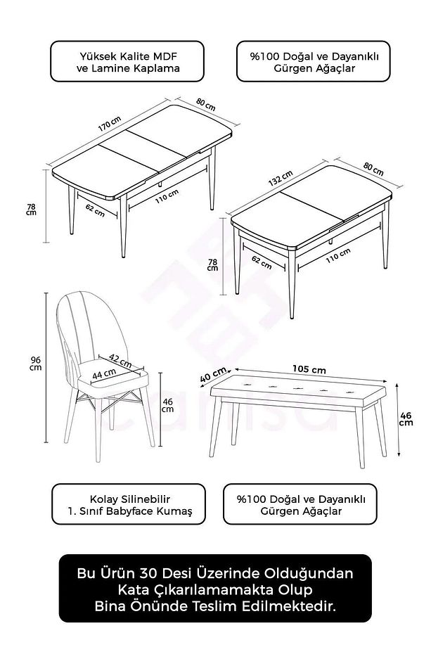 Roz Serisi 80x132 Mdf Açılabilir Barok Ahşap Desen Mutfak Masası Takımı 6 Cappucino Sandalye - 7