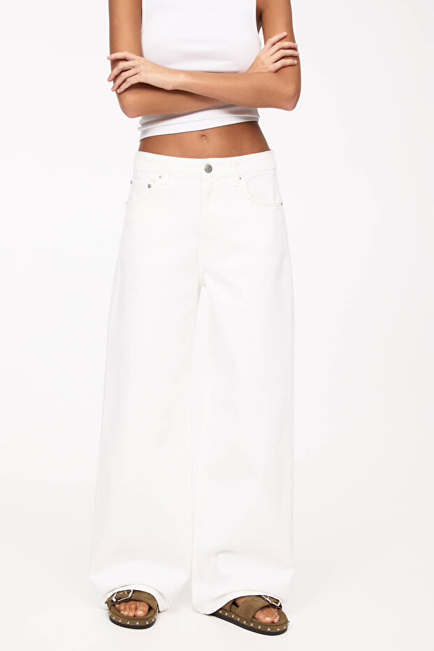 Beyaz orta bel baggy jean - 5
