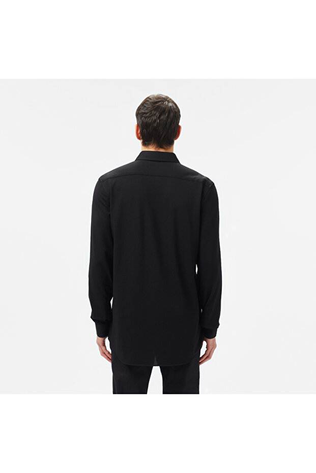Erkek Slim Fit Düğmeli Yaka Siyah Gömlek - 2