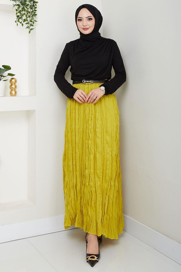 Crashed Skirt Oil Green Hm2706