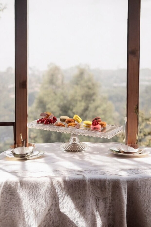 Drop Model Handmade Glass Batom Cake Stand - Rectangular - Presentation - 3