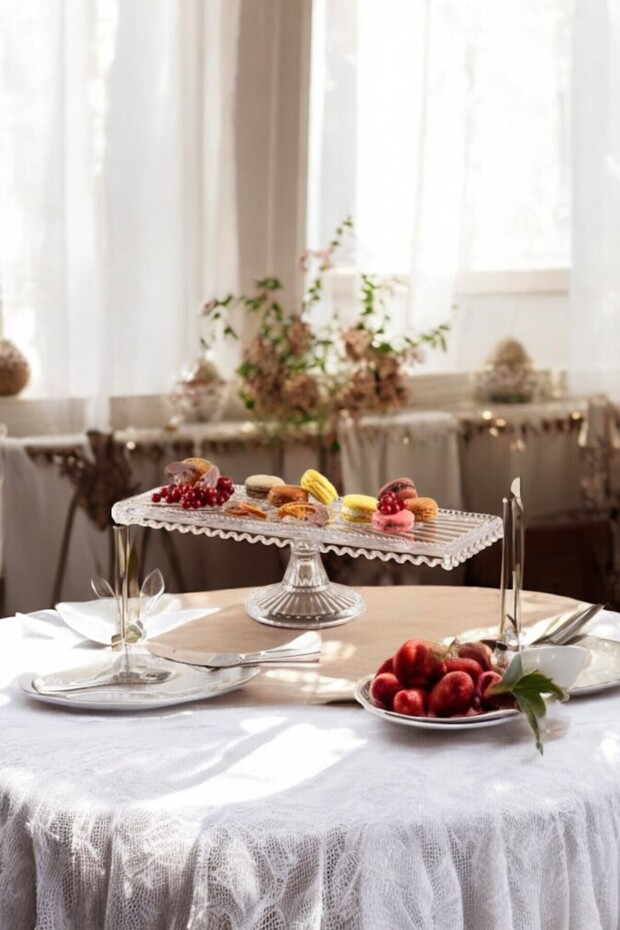Drop Model Handmade Glass Batom Cake Stand - Rectangular - Presentation - 1