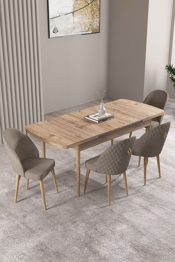 Milas Atlantik Çam 80x132 Mdf Açılabilir Mutfak Masası Takımı 4 Adet Sandalye - 2