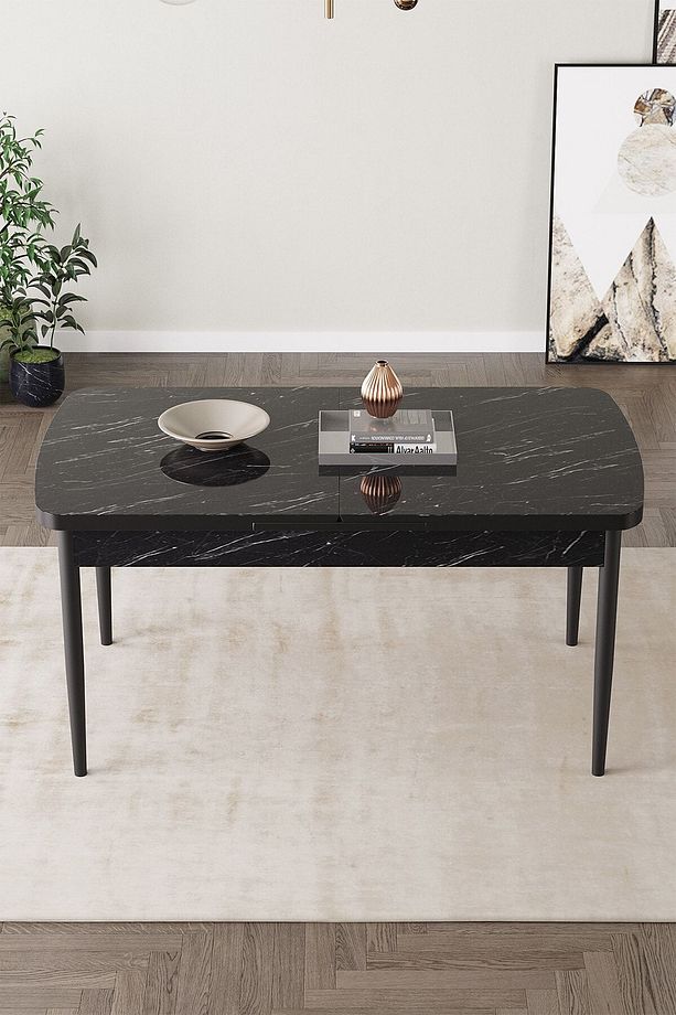 Calvin Siyah Mermer Desen 80x132 Mdf Açılabilir Mutfak Masası Takımı 6 Adet Sandalye - 3