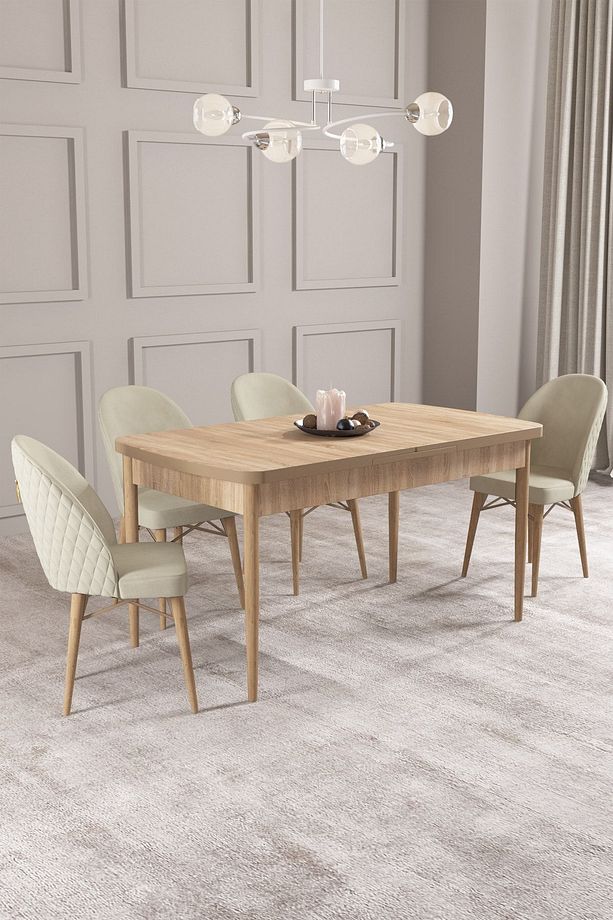 Calvin Meşe Desen 80x132 Mdf Açılabilir Mutfak Masası Takımı 4 Adet Sandalye - 1
