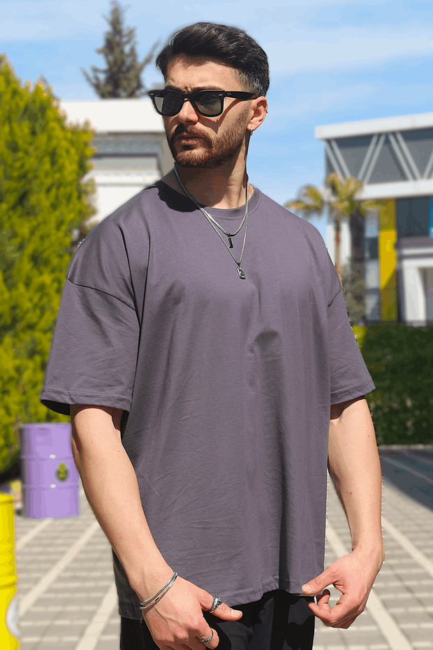 Men's Smoked Oversize Stretchy Organic Single Jersey Combed Cotton Fabric Short Sleeve Crew Neck T-Shirt