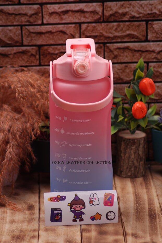 cosmoshome Motivasyonel Su Matarası Suluk 2 Litre Sticker ve Pipetli Su Matarası