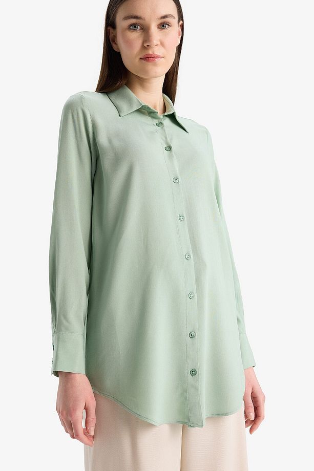 Regular Fit Basic Düz Uzun Kollu Tesettür Gömlek Tunik Z3538az25sp - 3