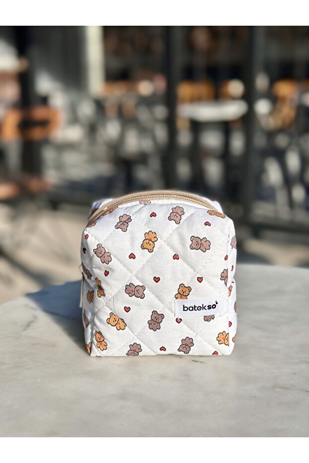 حقيبة مكياج بنقشة قلب على شكل دبدوب صغير الحجم صغير الحجم - 2