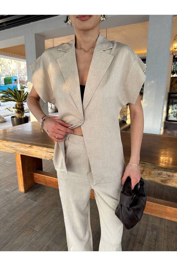 Women's Cream Linen Double Set