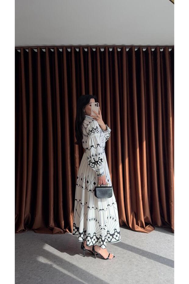 Black Patterned Imported Dress - 2