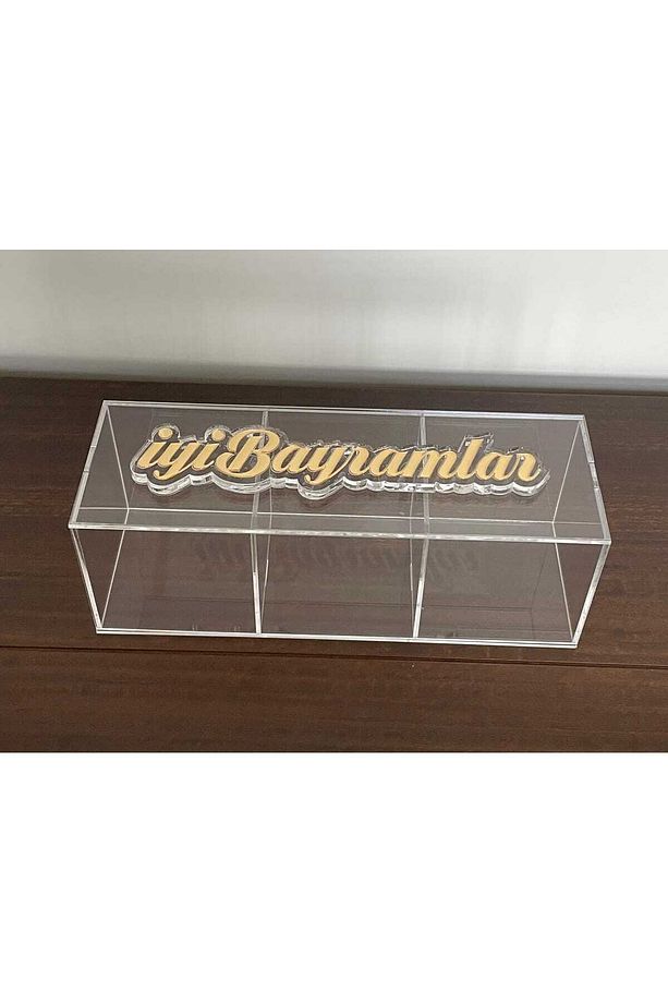 Şeffaf Akrilik Sergi Kutusu - İyi Bayramlar Yazılı Kapaklı 30x10x10cm - 3