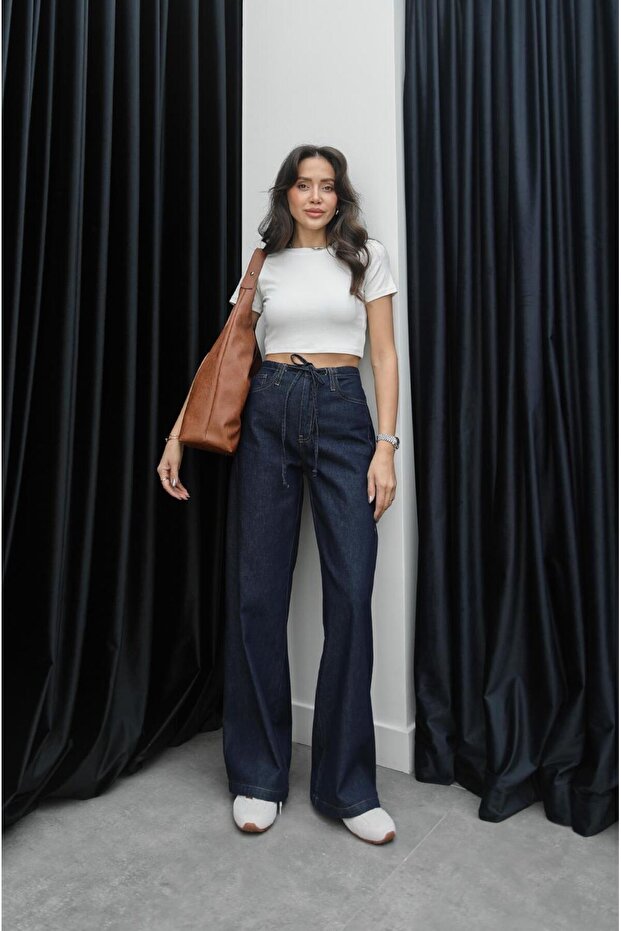 Dark Navy Tie-Front Jeans