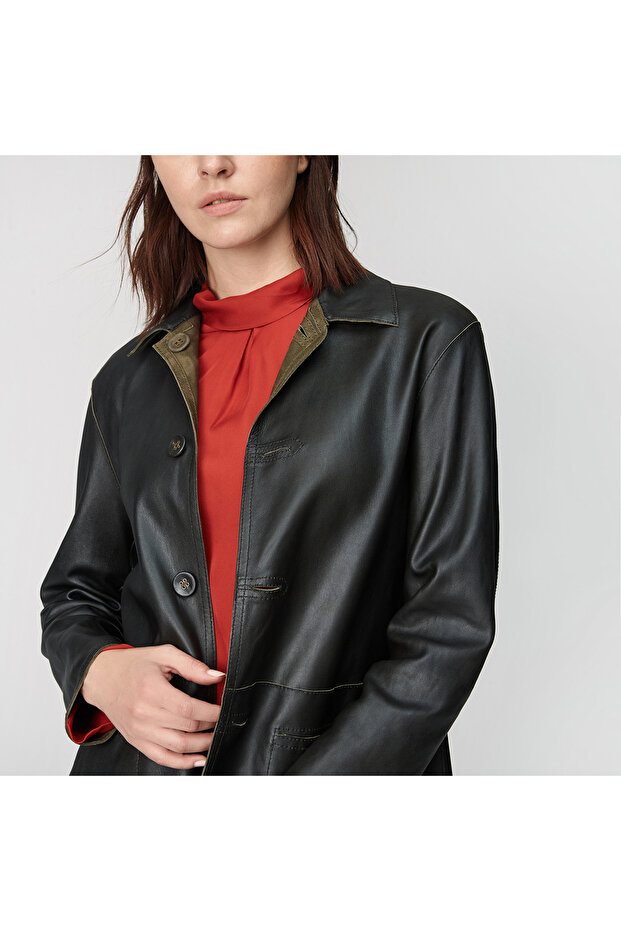 Simonetta Kadın Çift Taraflı Deri Pardösü - 8