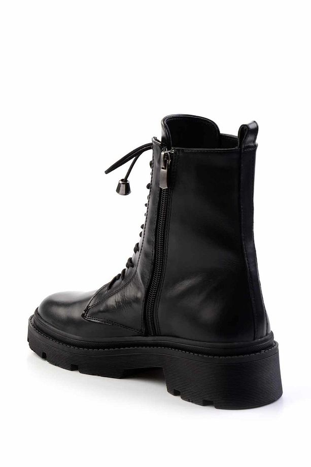 Siyah Hakiki Deri Kadın Bot & Bootie K02351320003 - 4